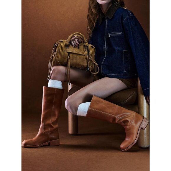 Women's Knee High Boots Square Toe Chunky Block Heel Tall Comfortable Shoes - Picture 3 of 6